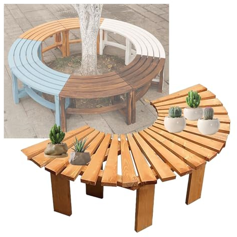 Trädbänk Som Kan Omslutas, Halvcirkelformad Parkstol, Växtställ I Trä, For Trädgård, Uteplats, Veranda, Gräsmatta, Lastkapacitet 300 Kg(Color 2)