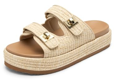 DREAM PAIRS Women's Espadrilles Platform Wedge Sandals,Natural,8.5
