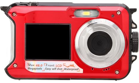 Xiuganpo Caméra sous-Marine, Appareil Photo Numérique Résistant à l'eau 2,7K 48MP avec écran LCD Arrière de 2,7 Pouces et écran Avant de 1,8 Pouces, Enregistreur Vidéo pour la Natation en (Rouge)
