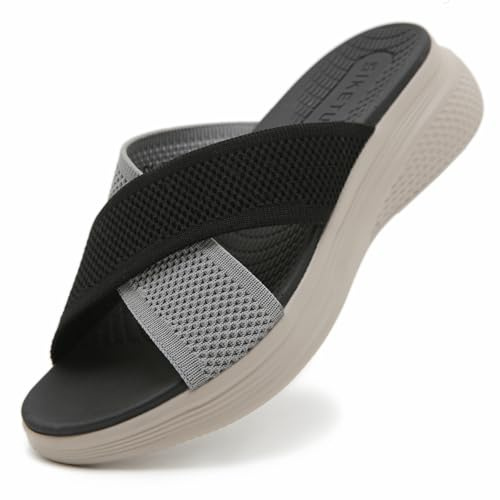 Uwowd Womens Sandals Summer Arch Support Slides Ladies 02 Black 6 UK