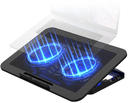 iJoy Laptop Cooling Pad for up to 17 Laptops | Quiet, Portable, Metal Mesh Surface, Dual 1400 RPM Fans| Adjustable Height Laptop Stand & Dual USB Ports- Gaming Laptop Cooling Pad for Desk or Lap