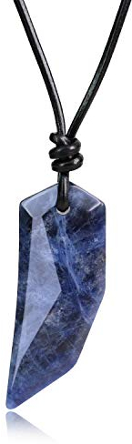 COAI Geschenkideen Unisex Spitzer Anhänger aus Sodalith Wolfszahn Amulett Leder Halskette