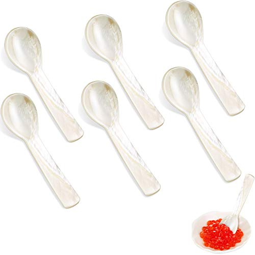 Caviar Spoons Mother of Pearl Mop Spoons with Hand Craft W Round Handle for Caviar, Egg, Ice Cream, Salt, Coffee Serving, Restaurant Serving Set(6 Pieces,2.75 Inch)
