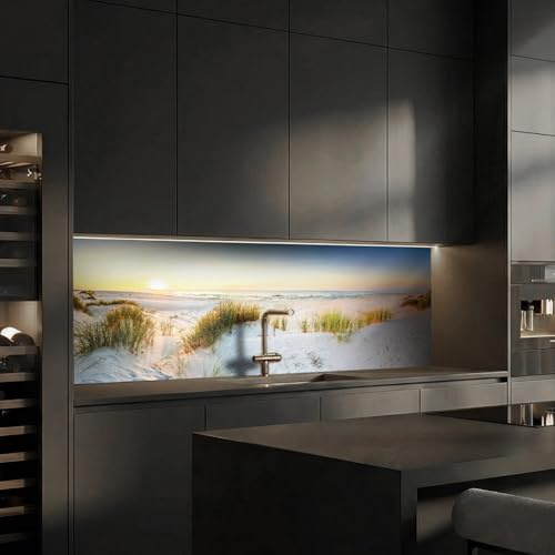 Dedeco köksbakvägg motiv: Strand V2, 3 mm aluminiumplatta som kakelbeklädnad stänkskydd köksvägg kompositplatta vattentät, inkl. UV-lack glänsande, alla underlag, 220 x 60 cm
