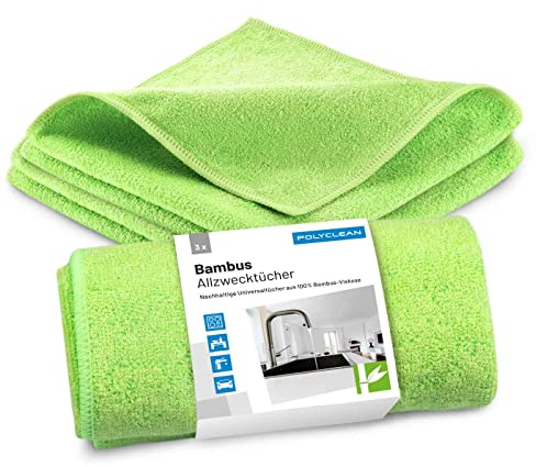 POLYCLEAN 3 panni multiuso in bambù – panno per la pulizia sostenibile per tutta la casa – panno universale per la pulizia (30 x 30 cm, 3 pezzi, verde