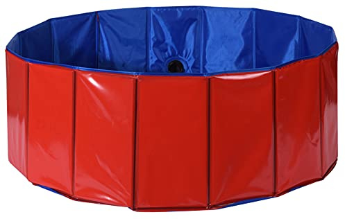 Piscina para perros y gatos, piscina para perros, bañera plegable con PVC antideslizante resistente al desgaste, diámetro 80 x 30 cm (rojo)