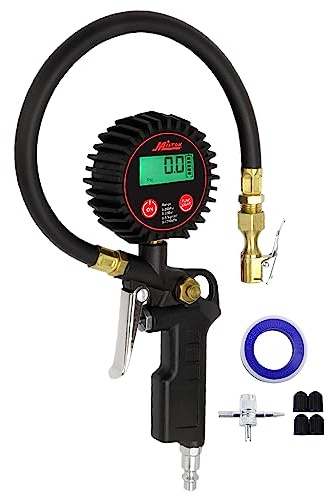 Milton 507KIT Digital Tire Inflator Car Accessories w/Accurate Air Tire Pressure Gauge, 14” Rubber Air Hose – 250 PSI, Brass Lock-On Clip Air Chuck and Compressor Accessories