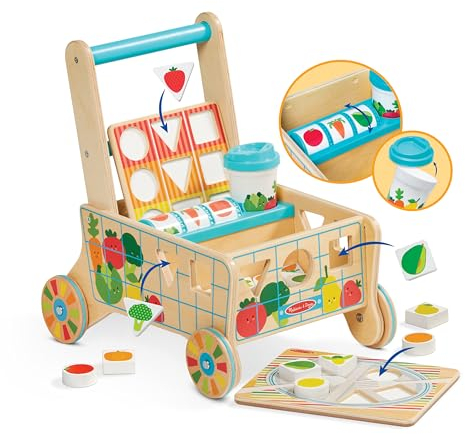 Melissa & Doug - Einkaufswagen aus Holz zum Formensortieren, Spielzeug zum Schieben und Puzzles, Holzspielzeug, Lernspielzeug für Säuglinge, ab 12 Monaten
