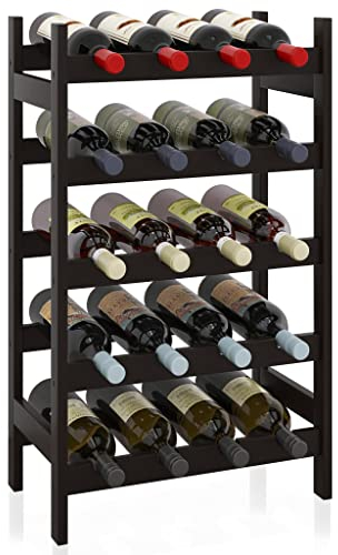SMIBUY Bambus-Weinregal, 20 Flaschen-Display-Halter, 5-stöckige freistehende Lagerregale für Küche, Speisekammer, Keller, Bar (Schwarz)