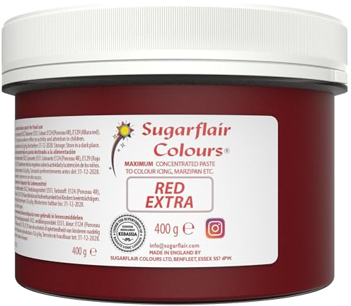 Sugarflair Lebensmittelfarbe Max Konzentriert Red, Lebensmittel Farbstoff Hoch Konzentriert für Marzipan und Fondant, Max Concentrate Paste Colour - 400g