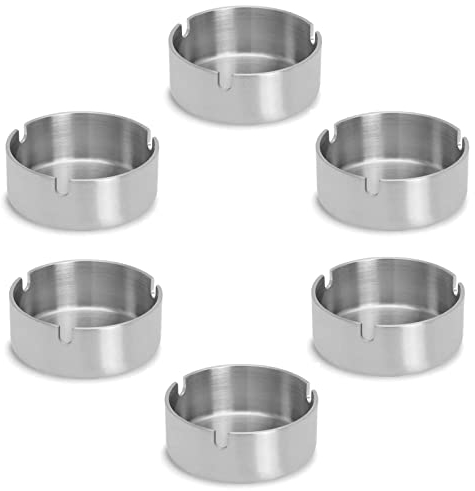 STOUCLA 6 pezzi da 10 cm in acciaio inossidabile, posacenere da tavolo moderno, posacenere rotondo per sigari, adatto per casa, ufficio, hotel, ristorante, interni ed esterni
