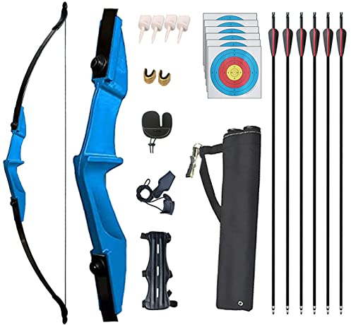 Monleap Archery 53 Takedown Recurve Bogen und Pfeile Set für Erwachsene Langbogen-Kit Gerader Bogen für die Linke und rechte Hand für Anfänger beim Jagdschießen (Blau, 30 lb)