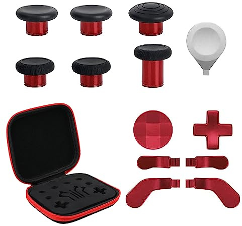 13 en 1 Baguettes en métal pour Elite Series 2, Le kit de boutons magnétiques de remplacement comprend 6 joysticks de placage en métal, 4 pagaies, 2 d-pads, 1 outil de réglage (Placage Rouge)