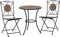 Homgoday 3-TLG. Bistro-Set Gartenmöbel Set Sitzgruppe Stühle und Tisch Essgruppe Gartengarnitur Balkonset Garnitur für Hof Garten Terrasse und Balkon Mosaik Keramik Orange/Grau