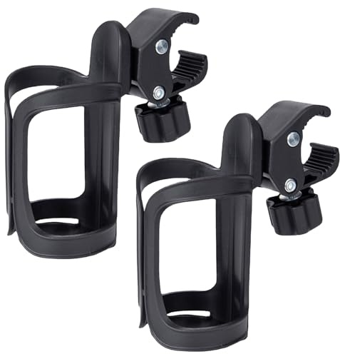 Versatile Stroller Drink Holder, Adjustable Universal Wheelchair Bicycle Holder (Black, 2pcs)