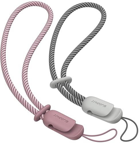 SURPHY 2*Cuerda para Móvil, Cordón de Correa de Muñeca, Cadena para Colgar en Mano, Correas de Muñeca Ajustables para Teléfono, Lila Púrpura y Gris