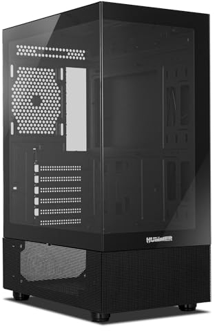 NOX XTREME PRODUCTS Hummer Vision Black – ATX/Micro ATX Mid-Tower mit Front- und Seitenpanel aus gehärtetem Glas, Platz für 5 Lüfter, unterstützt Grafikkarten bis 300 mm, USB 3.0, Schwarz