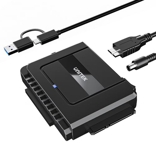 UNITEK IDE SATA zu USB Festplattenadapte, USB SATA IDE Externer Festplattenleser für 2,5/3,5 Zoll IDE SATA HDD/SSD, inklusive USB C Datenkabel mit USB A Adapter und 12V/2A Netadapter