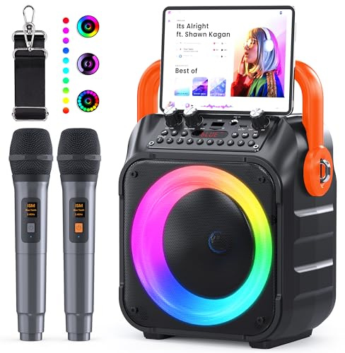 Karaoke Maschine Ankuka Karaoke Anlage mit 2 Mikrofonen Bluetooth Lautsprecher für Erwachsene & Kinder, unterstützt TV/TWS/FM/AUX/USB/TF/Rec/Studiomonitore (Orange)