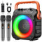Karaoke Maschine Ankuka Karaoke Anlage mit 2 Mikrofonen für Erwachsene & Kinder Bluetooth Lautsprecher Tragbarer mit PA Anlage, unterstützt TV/TWS/FM/AUX/USB/TF/Rec für Party, Geburtstag(Orange)