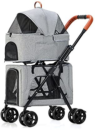 Doppelter Haustier-Buggy für Hunde und Katzen, 4-Rad-Hundewagen, Haustier-Buggy, Kinderwagen, leichte Haustier-Buggys für Zwillinge oder mehrere, atmungsaktives Reisen
