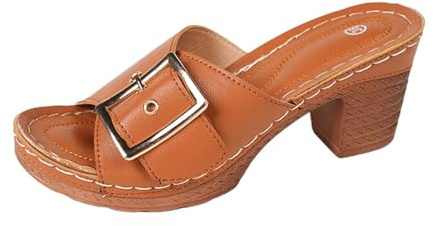 LinRim Zoccoli da donna in legno con tacco, sandali estivi, colori colorati, sandali da donna con tacco altissimo e plateau, marrone, 41