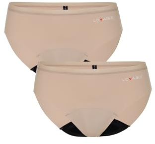 Lovable Slip da Ciclo Mestruale Flusso Medio | Mutande Invisibili in Microfibra, Lavabili e Riutilizzabili | Bi-Pack Period Panties Donna x2, Cipria, S