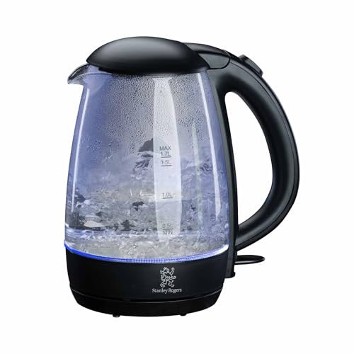 Stanley Rogers - Hervidor de agua de cristal con capacidad de 1,7 L e indicador de encendido LED, protección contra sobrecalentamiento y fugas en seco