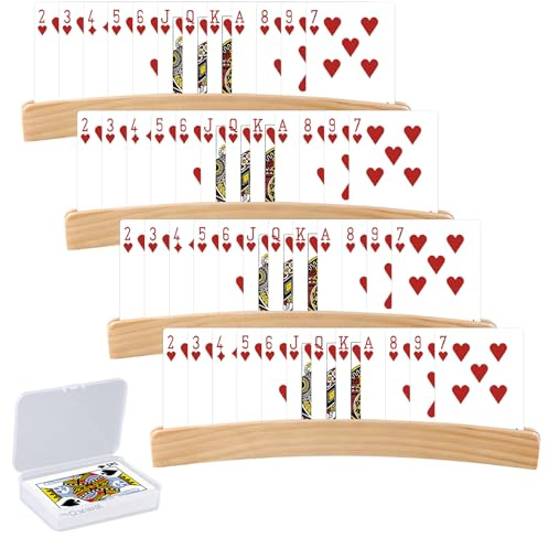 FESSOSKO 4 Pezzi Porta Carte Per Bambini, Porta Carte In Legno da 33 cm, Porta Carte Da Gioco Viene Fornita una Scatola di Archiviazione, Reggi Carte Portacarte da Gioco per Anziani, Adulti, Disabili