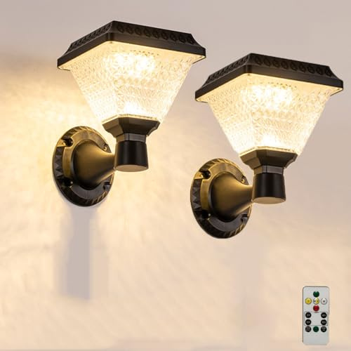 AoLa Lámpara de Pared Solar para Exterior, IP65 Lámparas solares estancas con Mando a Distancia Luz de Pared Solar para Exterior RGB 9 temperaturas de Color Foco Solar LED para Exterior,2 Stück