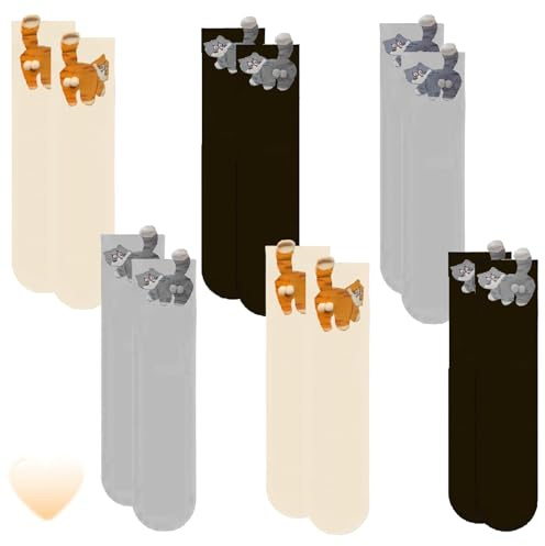 Agogue 6 pares de calcetines divertidos para gatos con huevos, calcetines 3D para gato con bolas, novedad animales locos para mujeres amantes de los gatitos