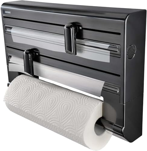 Leifheit Wandrollenhalter Parat Black, Küchenrollenhalter im modernen Design für DREI Rollen, saubere Schnittkanten, Küchenrollenwandhalter mit ergonomischer Form, Papierrollenhalter schwarz