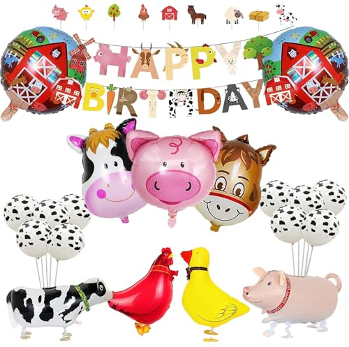 KHDULQ Födelsedagsdekoration, ballonger, 21 delar, födelsedagsdekoration, djur, bondgård, fest, banderoller, slogans, ballonger för temafester, födelsedagar, presenter till barn