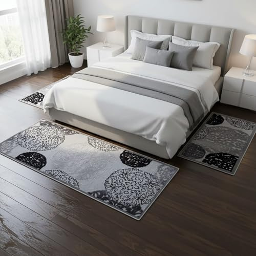 Masters House Biancheria per la Casa Tris Tappeti Camera da Letto Goblen Grigio/Nero – Set 3 Pezzi (80x150 + 2x 60x110) – Soffice Polipropilene – Moderno ed Elegante