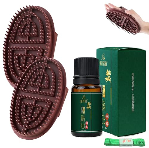2 Spazzole Massaggianti Meridian con Oli Essenziali da 10 ml e Metro a Nastro da 1.5 m,Spazzola Professionale Meridiana,Spazzola Massaggiante Five Elements Meridian,per Vita,Addome,Testa,Leg