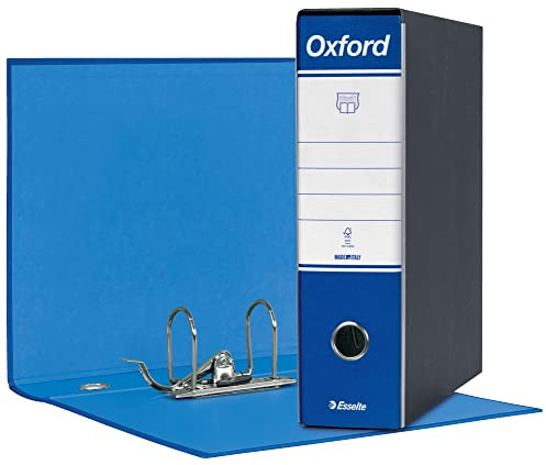 Esselte OXFORD G83 Registratore con Custodia, con Meccanismo a Leva N.1 in Formato Commerciale (23x30cm) con Dorso da 8 cm, Blu, Conf.da 6 pezzi, 390783050