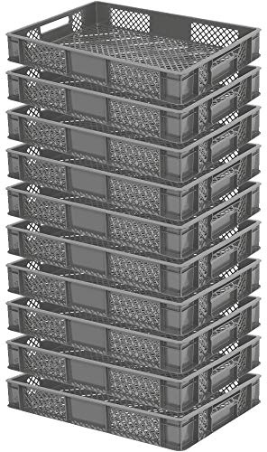 10 x Euro de contenedores apilables, 600 x 400 x 90 mm, contenido 15 litros, gris