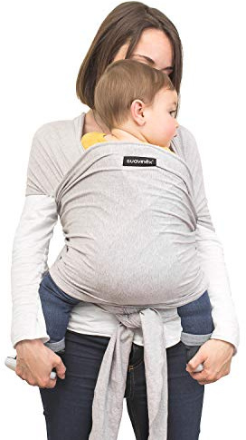 Suavinex, Baby Wrap, Fular Portabebés, Mochila Porteo Bebés, Apto para Recién Nacidos y hasta los 8 Kg. Con Bolsita de Transporte. Elástico, Amplio, Seguro y Ergonómico, Fácil de Lavar, Gris