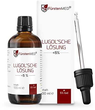 FürstenMED® Lugolsche Lösung 5% Jodlösung, 100 ml (Iodine) Jod Tropfen in lichtgeschützter Braunglasflasche mit Tropfpipette - 5 Prozent Jod flüssig & Ohne unerwünschte Zusatzstoffe
