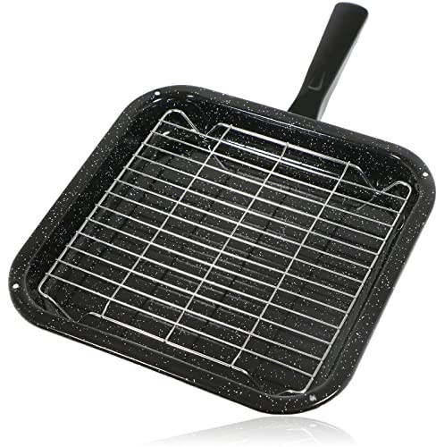 SPARES2GO Square Non-Stick Grill Pan with Detachable Handle + Rack (27cm x 28cm)