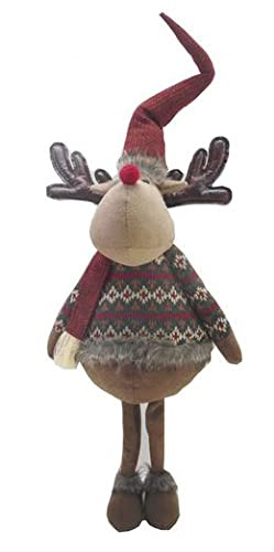 Tata Home Renna Natalizia Tirolese in Piedi Fermaporta in Tessuto Decorazione Natale Altezza 85 cm Dis.1