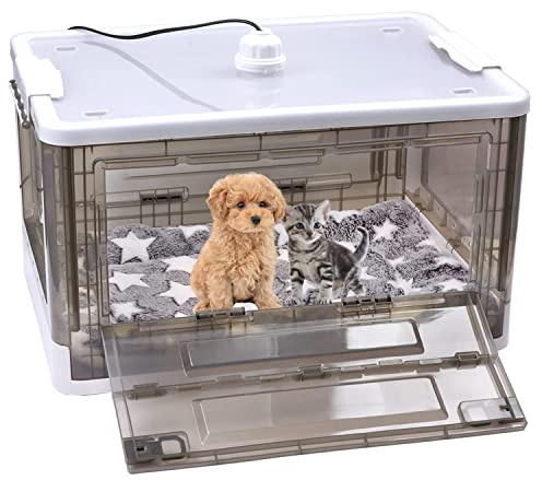 HKDQ Puppy Incubator with Heating, Large PET Brooder Nursery, Kitten Incubator,Incubators for Puppies with Puppy Bed Mat (55L)