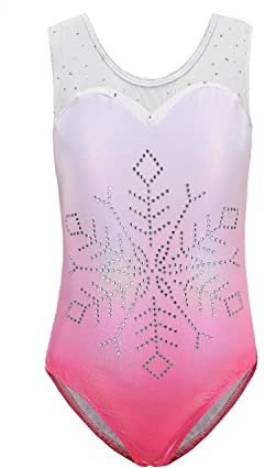 Sinoeem Girls' Ballet Leotard Long Sleeve Short Sleeve Sleeveless Gradient Color Round Neck Gymnastics Jumpsuit Girl 5-12 Years (Pink-long sleeved, 5-6 year)
