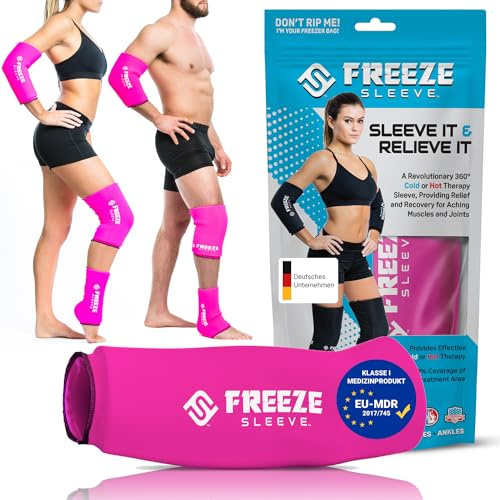 FREEZE SLEEVE Kühlbandage mit Wärmefunktion. Wiederverwendbar und hält von selbst mit 360° Wirkung Kühlpack für Knie Ellbogen Gelenke hilft bei Tennisarm Knieschmerzen (Pink - M)