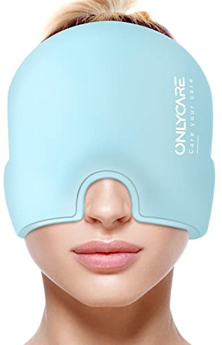 ONLYCARE Migraine Relief Cap, Upgraded Odorless Migraine Ice Head Wrap, Headache Relief Hat for Migraine, Light Blue