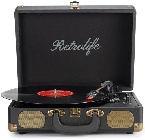 Platine Vinyle 3 Vitesses 33/45/78 TR/Min Bluetooth Valise Portable Tourne-Disque à Courroie avec Haut-Parleurs Intégrés Sortie Ligne RCA Vintage Turntable