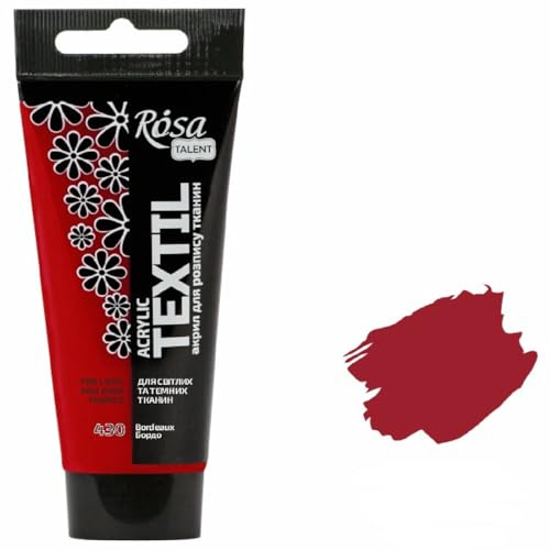 Krevo Art Stoffmalfarben Stofffarben Waschfest Textilfarbe weinrot Acrylfarbe Wasserbasis | 60ml Tube | Textilfarbe waschmaschinenfest zum Fixieren | Intensiv deckend für helle und dunkle Stoffe