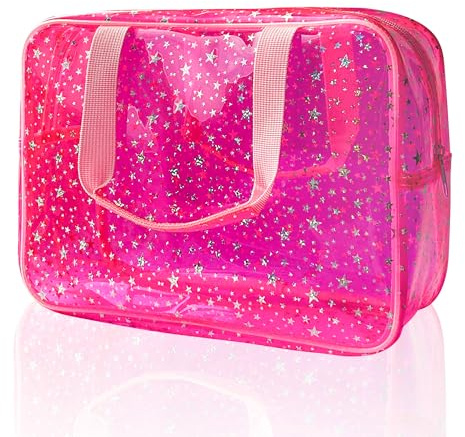 TotePrint Trousse de maquillage imperméable en PVC Motif étoile 38 x 12 x 20 cm, rose, 11.81x5.12x8.27inch