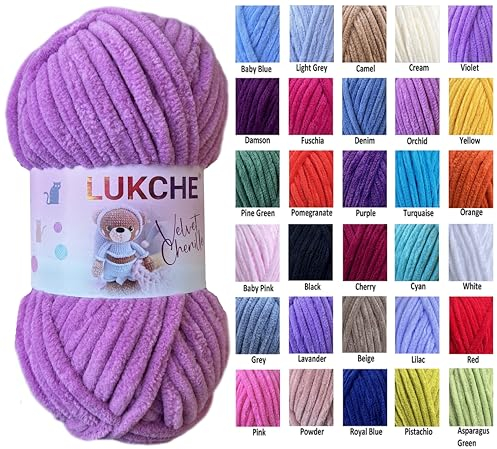 Amigurumi Samt-Chenille-Decke, grob, weiches Garn zum Häkeln und Stricken, super sperrig, 100 g, Orchidee 1