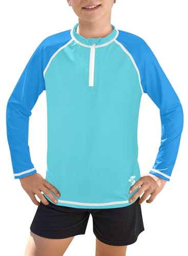 BesserBay Jungen Rash Guard Sonnenschutz Schnell Trocknend UPF 50+ 1/4 Reißverschluss UV Shirt Blau 140